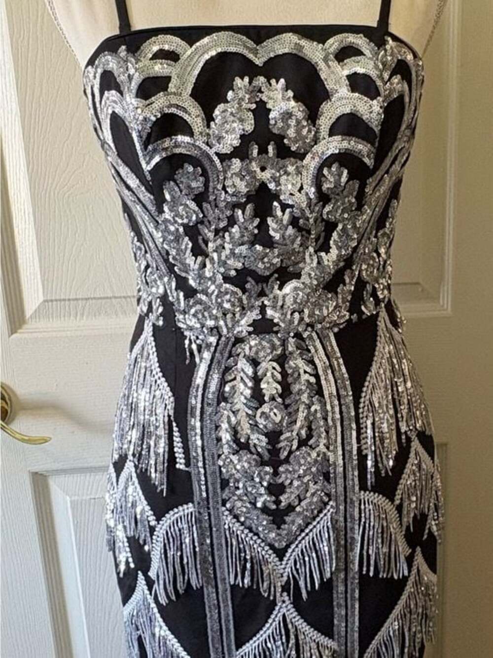 Stunning Whimseygoth Dress the Population Black Strapless Dress with Silver Sequ
